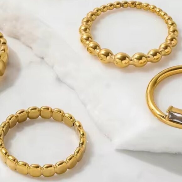 Gold Ring Beautiful Beaded Ball Gold Ring 18K Stacking Ring WATERPROOF gold ring - Picture 5 of 8